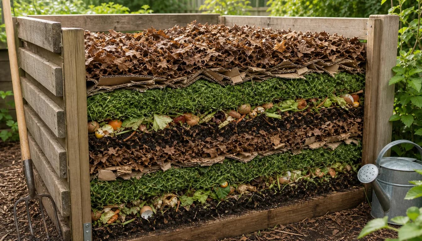 diagram showing alternating brown and green compost layers