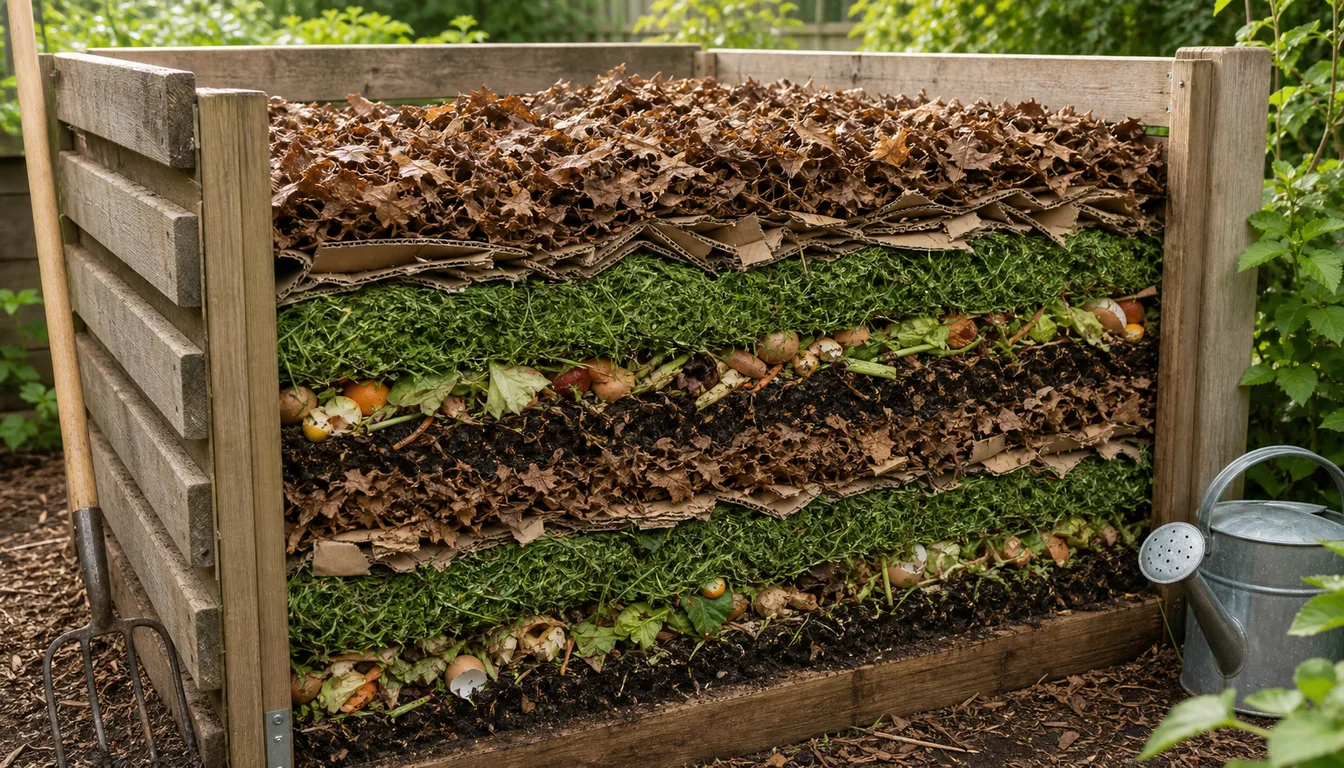 diagram showing alternating brown and green compost layers