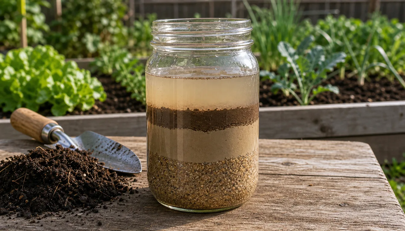 soil texture jar test showing sand silt and clay layers in a clear jar