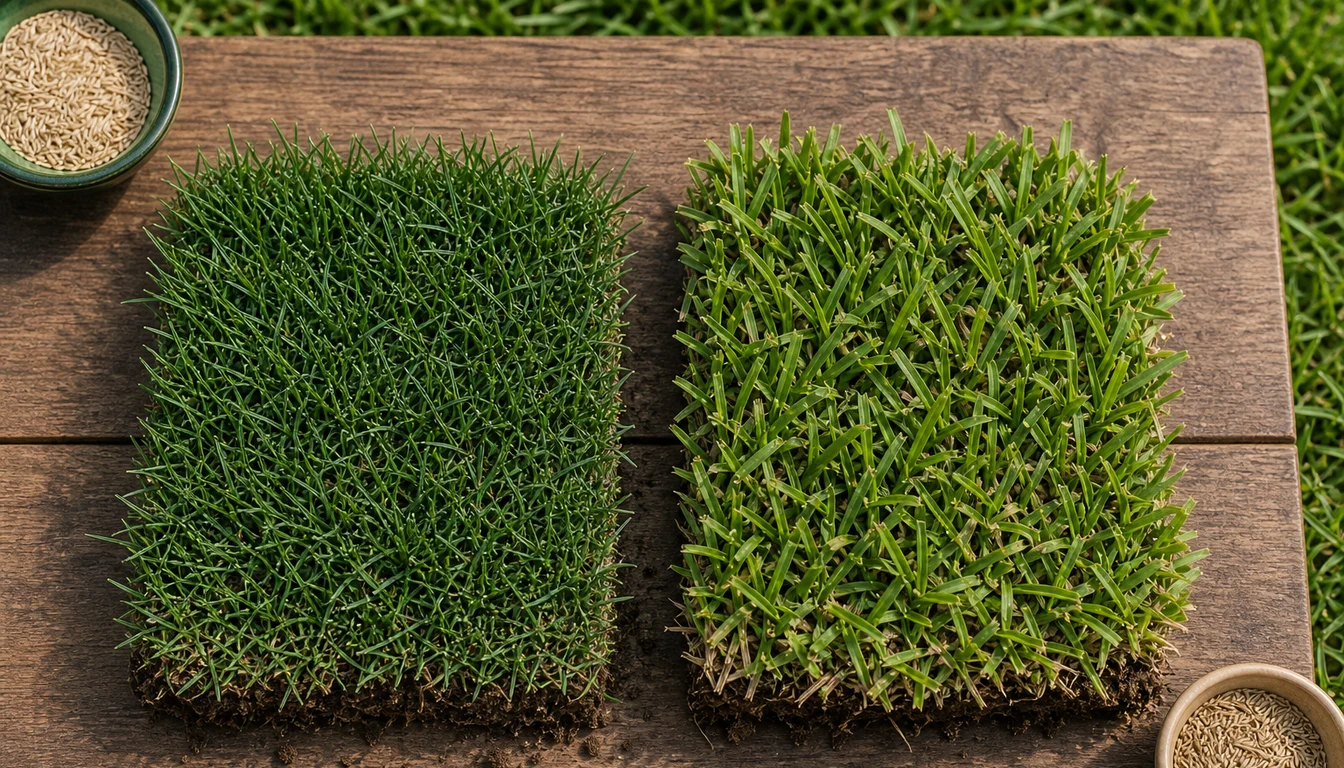 overhead view comparing cool season and warm season lawn grass types