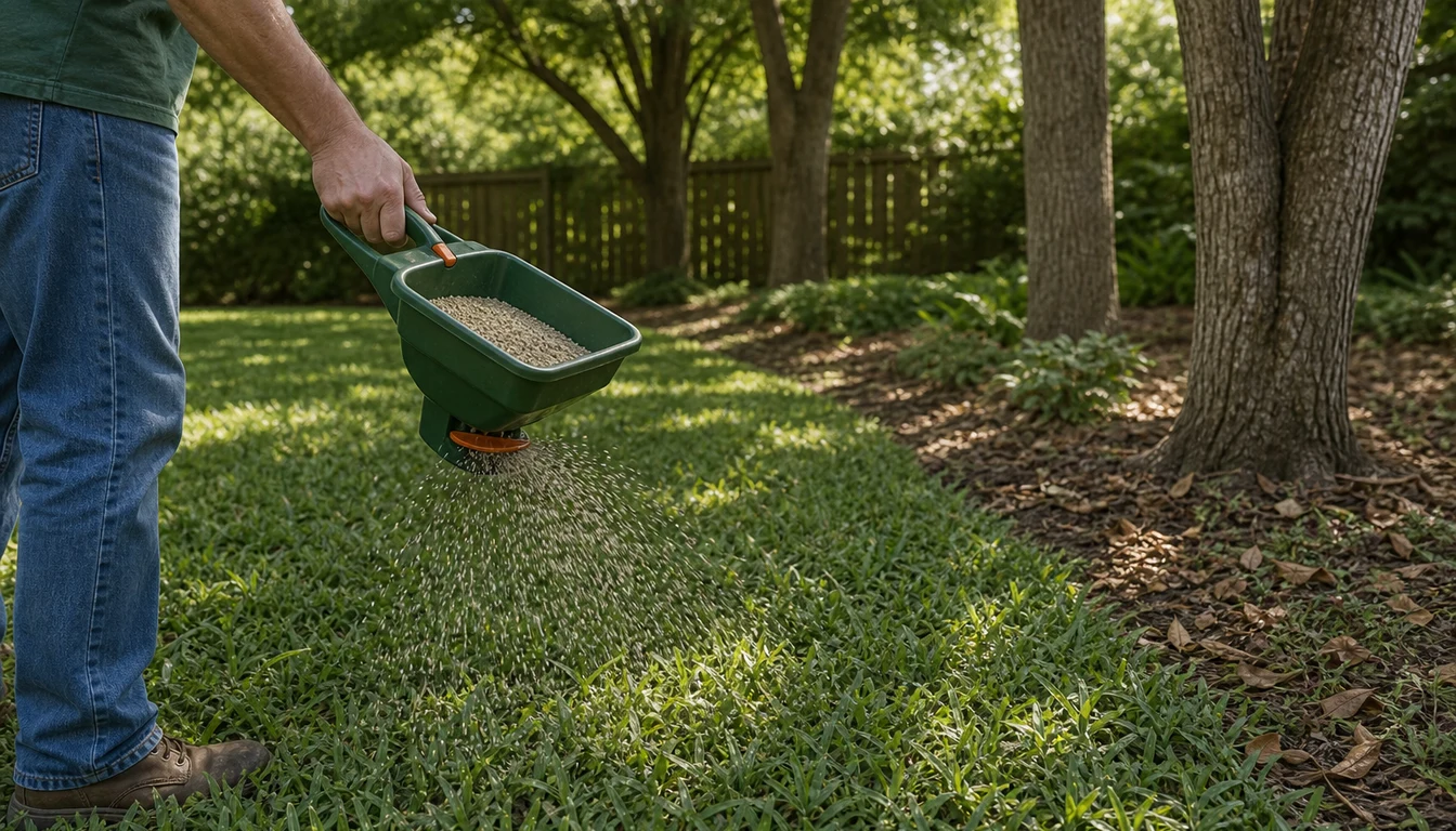 applying lawn fertilizer to st augustine grass under trees