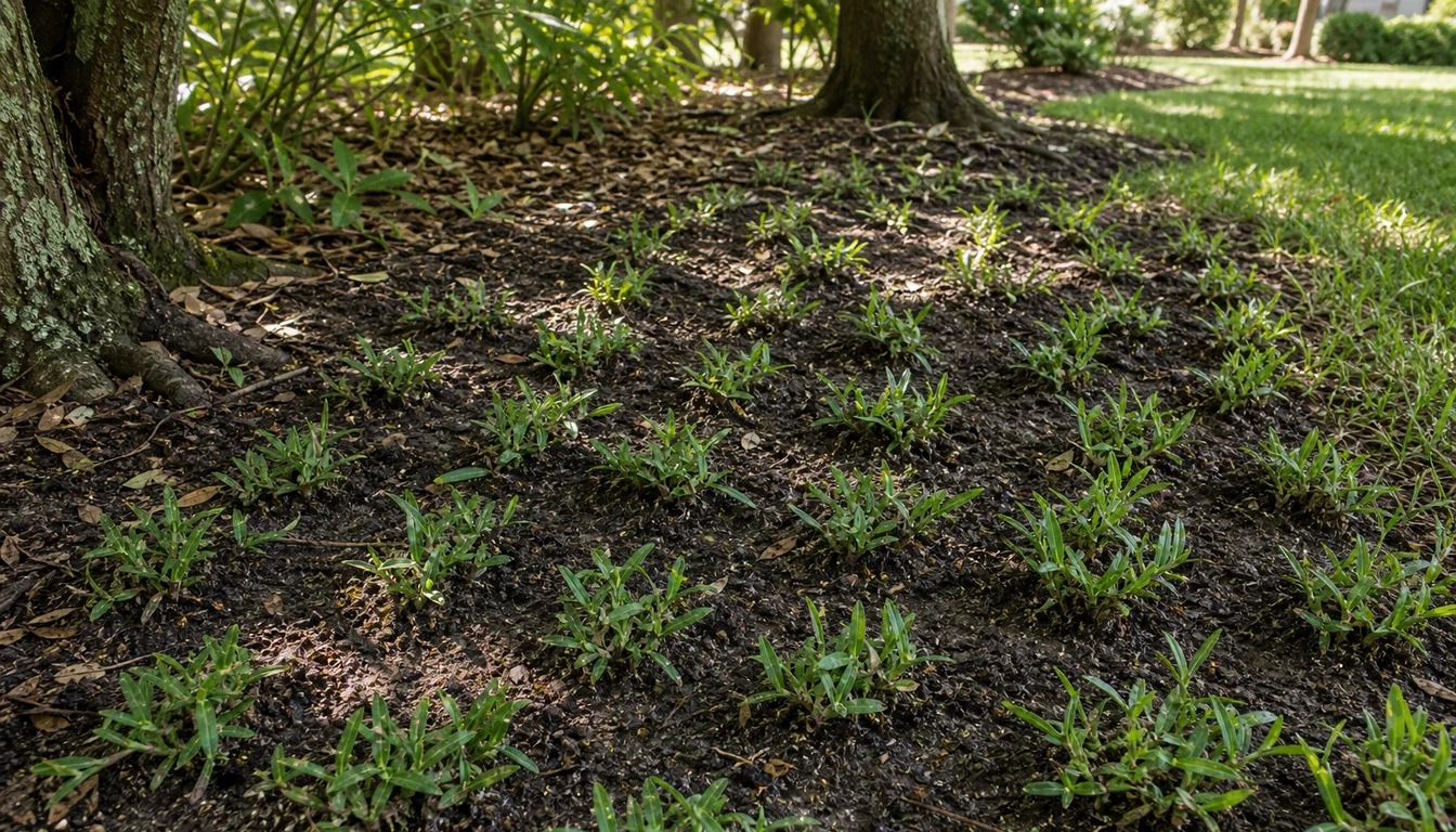 st augustine grass plugs planted in a shaded bare patch