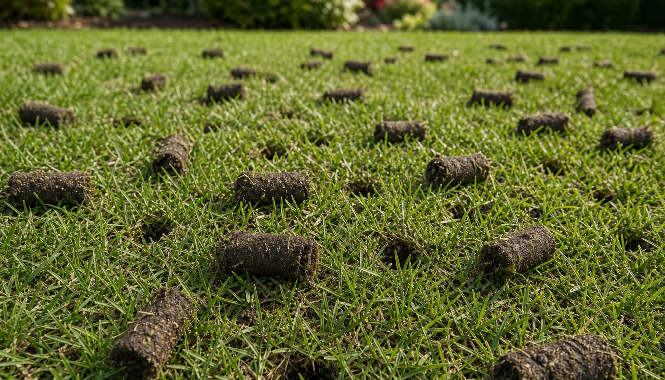 lawn core aeration plugs left on grass surface