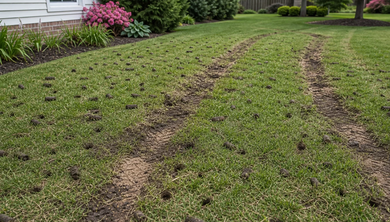 lawn with damaged turf from improper aeration pattern