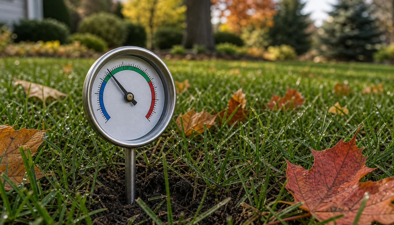 soil thermometer measuring temperature in a lawn