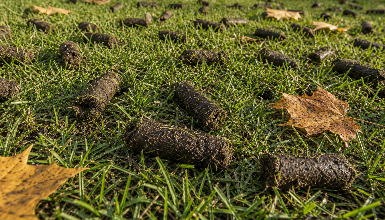 soil cores left on lawn after core aeration treatment