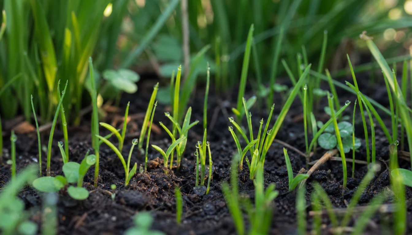lawn calendar with soil thermometer showing ideal overseeding temperature