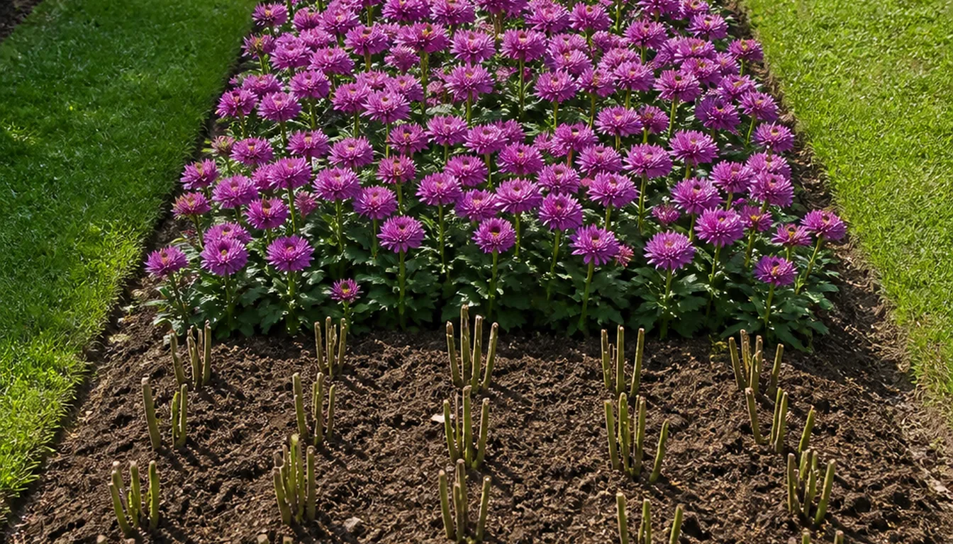 Adjacent flower row blocks at seedling, bud, open bloom, and recently harvested stages
