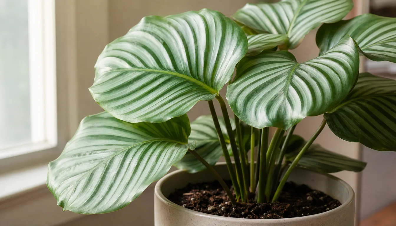 Calathea Orbifolia leaf edge with a narrow brown rim beside a clean newer leaf