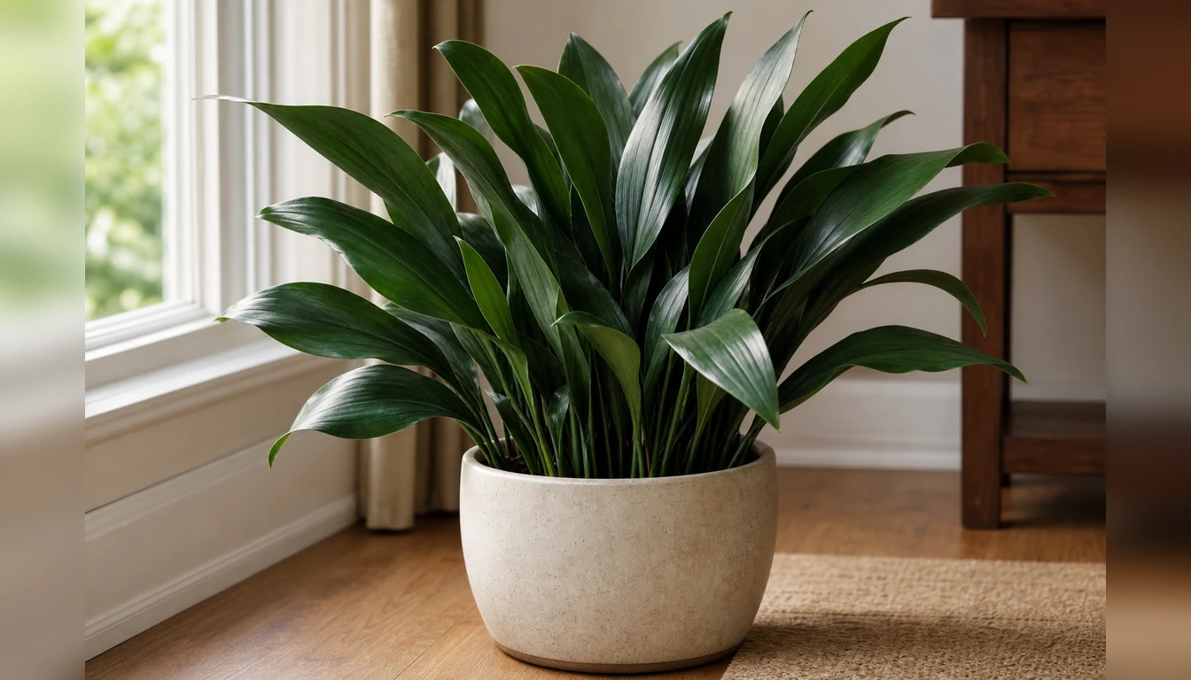 Cast Iron Plant with upright dark green strap leaves in a low-light room