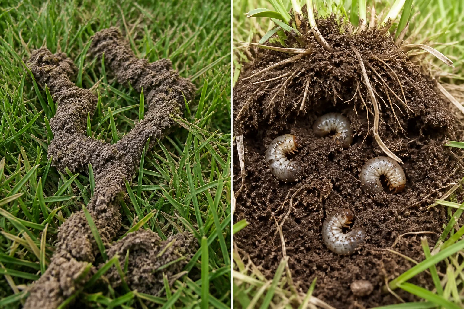 Comparison of raised mole cricket tunnel trails versus white grubs exposed in peeled-back turf roots