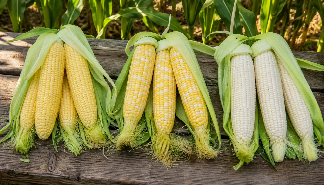 Standard sugary, sugar-enhanced, and supersweet corn ears grouped by kernel texture