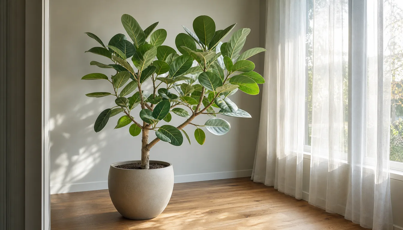Ficus Audrey positioned beside a filtered window with light reaching the depth of its crown
