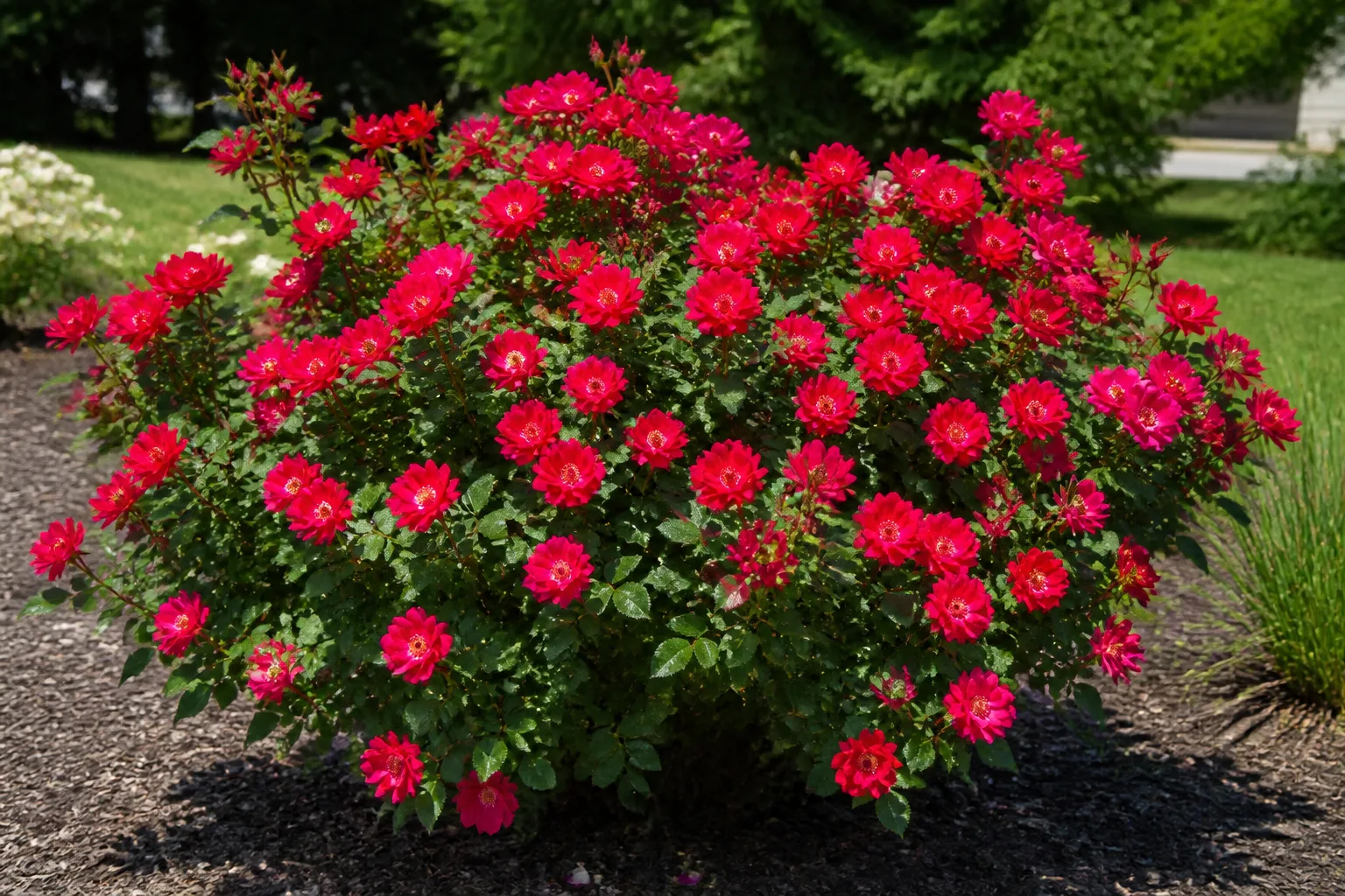 Knock Out Rose plant in bloom in a garden setting