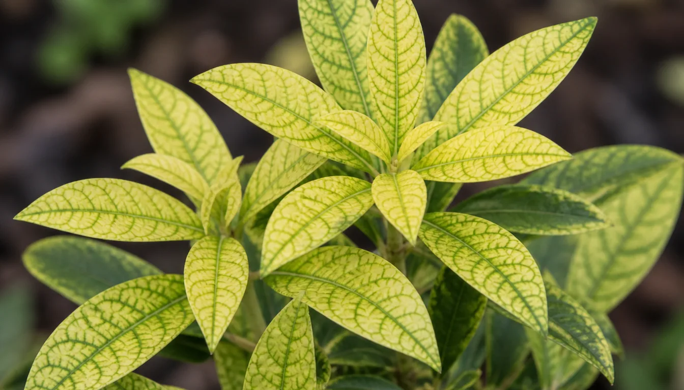 Pieris leaves pale yellow between distinctly dark green veins, the newest leaves worst affected