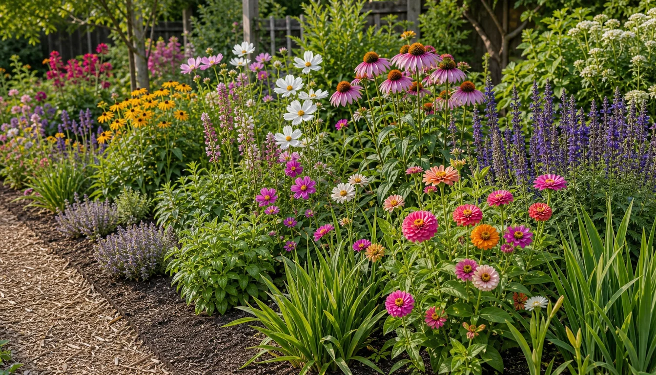 mixed cutting bed with annual flowers and perennial clumps
