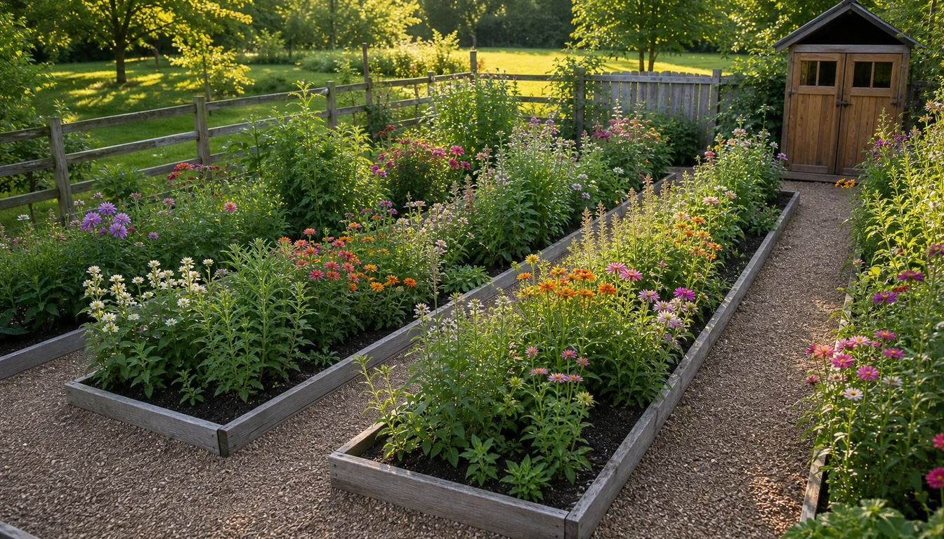 sunny rectangular cutting bed with paths for harvest access