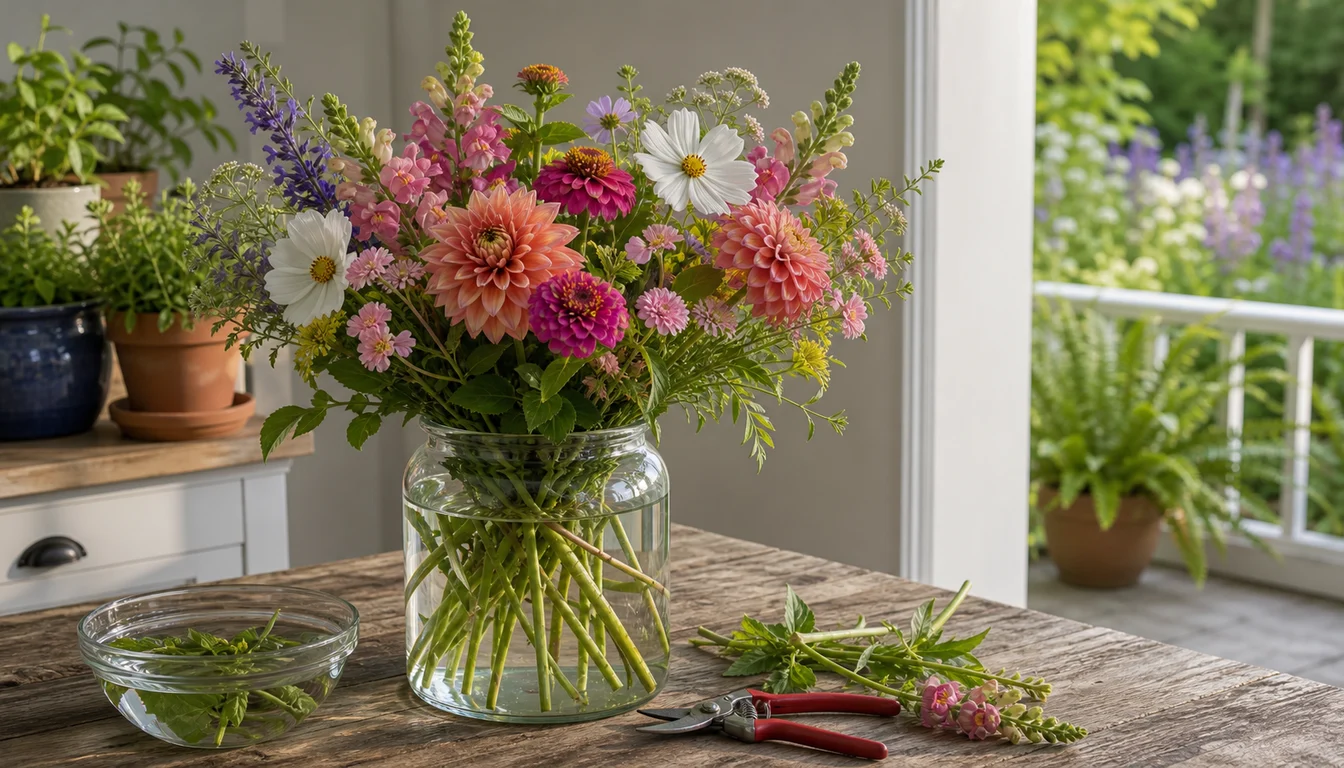 fresh bouquet kept away from sunny window and ripening fruit